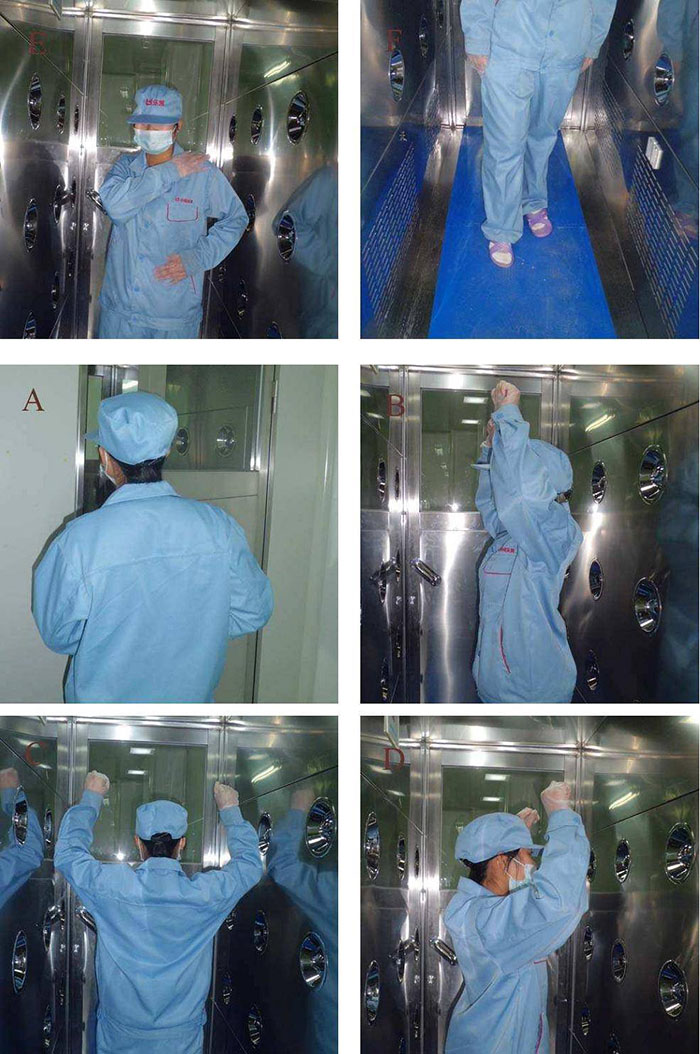 操作人員進(jìn)入風(fēng)淋室前，應(yīng)穿戴好個(gè)人防護(hù)用品，如無(wú)菌服、帽子、口罩、手套等。